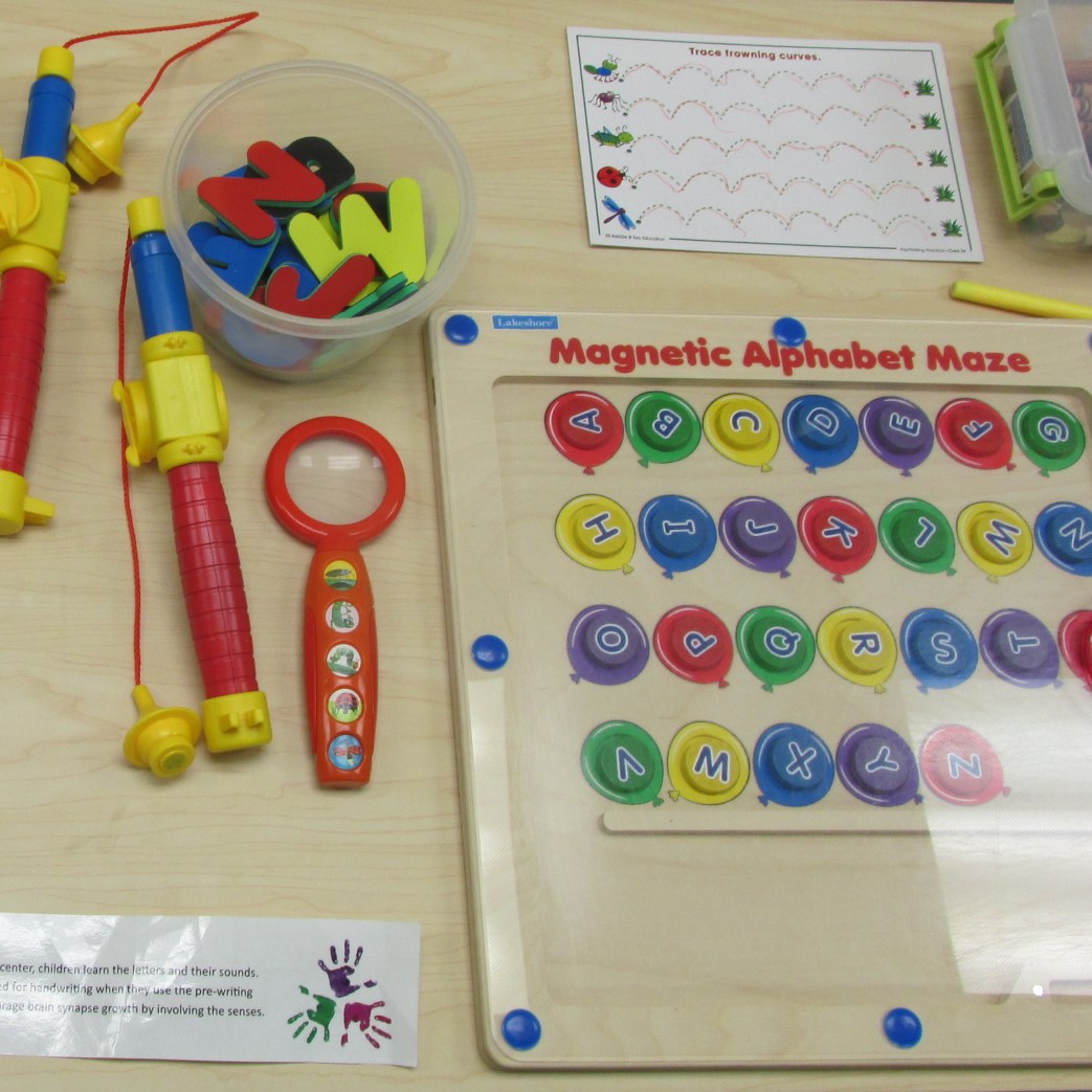 assorted early literacy letters and toys